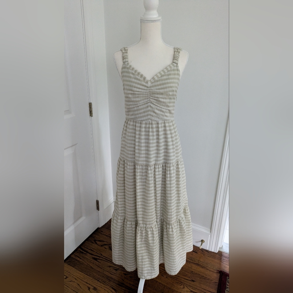 ECRU mirren gathered front tiered dress  Maxi Dress Striped eucalyptus